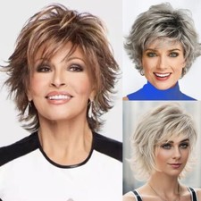 Women Short Bob Hair Synthetic Wigs Natural Straight Layered Wig With Bangs UK