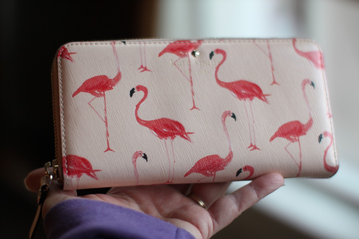 Kate Spade New York Pink Flamingo Lacey Zip Around Wallet Inches