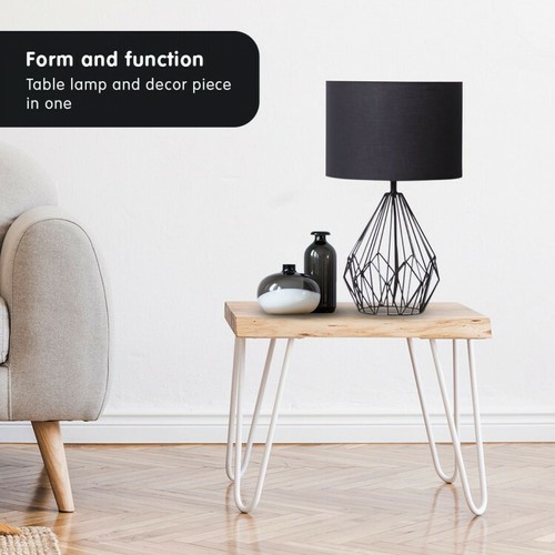 Sarantino Metal Wire Table Lamp 32x32x52cm Geometric, Drum Shade, Black Finish - Picture 6 of 6