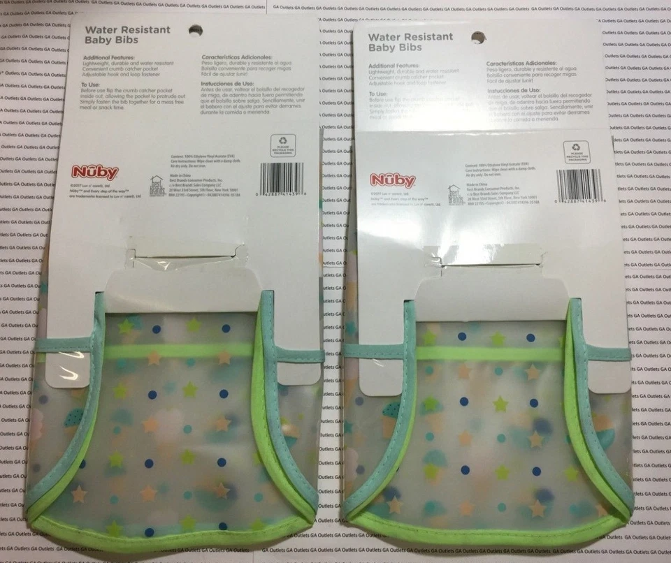 4件Nuby防水婴儿围兜带食物捕手口袋乙烯基冰淇淋  — 第 2/4 张图片