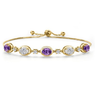 18K Yellow Gold Plated Silver Amethyst and and Lab Grown Diamond Bracelet For