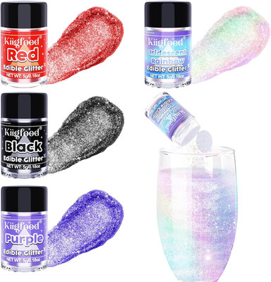 Edible Glitter Set - 4 Food Grade Colors for Baking and Drinks, 5G Each