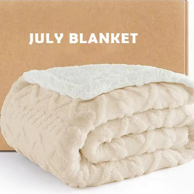 Sherpa Fleece Cable Jacquard Throw Blanket 500GSM Thick Warm Couch Sofa