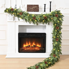 2PCS 9FT Christmas Garland with Lights, Realistic Cedar Garland with Pinecone Re