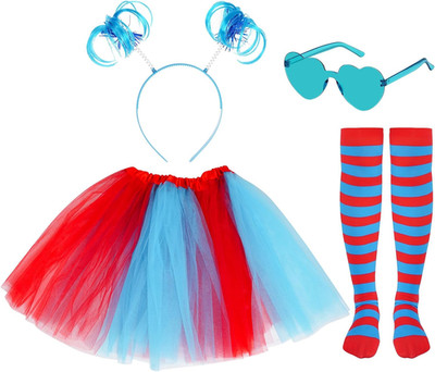 4 Pcs Halloween Tulle Tutu Costume Set, Including 1 Blue Heart-Shaped Glasses, 1
