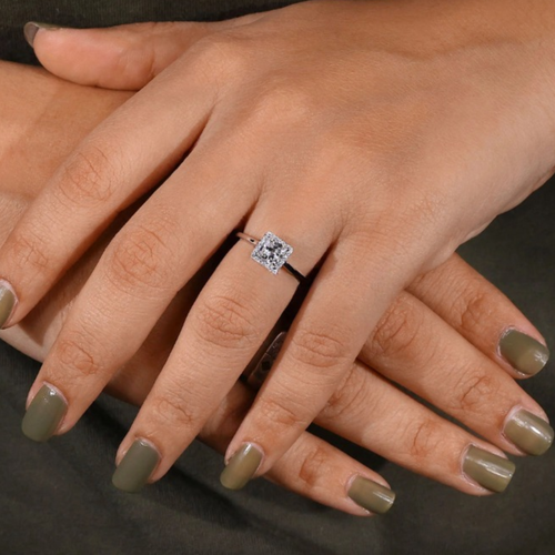 Princess Cut 0.80 CT Lab Grown Diamond Ring With Halo Setting-Certified 14k Gold - Picture 5 of 9
