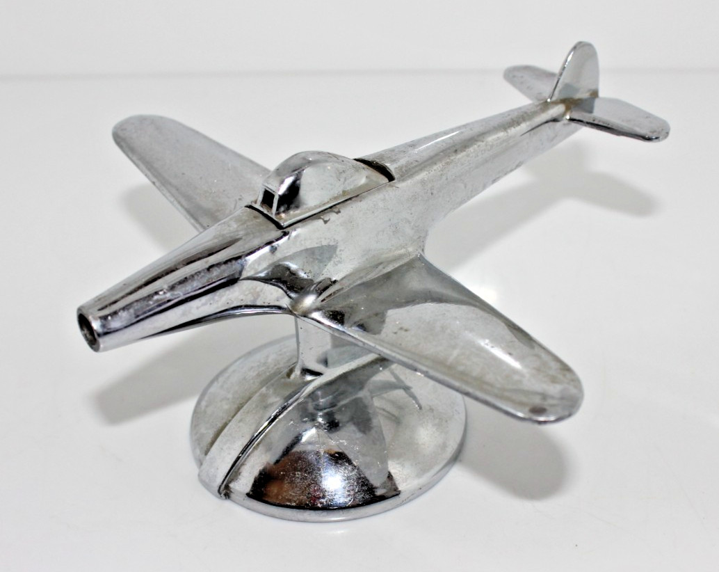 Negbaur P-51 Mustang II, Vintage Airplane Table Lighter, Chrome Missing Prop