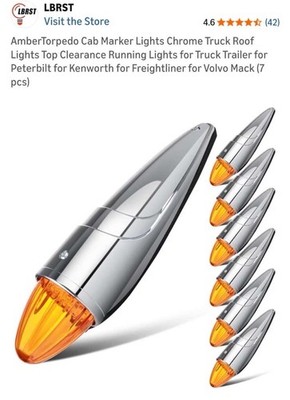 5x Chrome Amber 17 LED Torpedo Cab Marker Roof Running Lights for Heavy Trucks