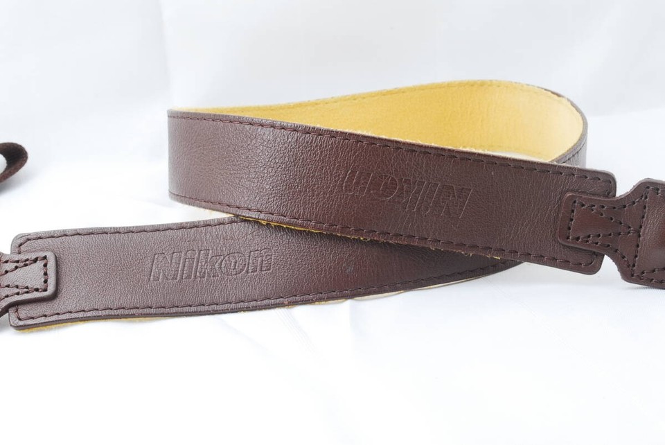 Nikon Leather Camera Strap Brown Yellow 3cm Wide Discontinued Used | eBay
