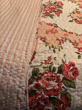 Quilted Quilt 86 x 100 - Pink Flowers And Pink Stripped
