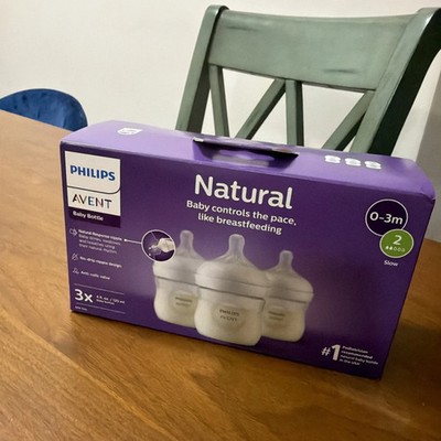 3 Pack Philips Avent Natural 4 oz Baby Bottles w/ Natural Response 0M Flow 2