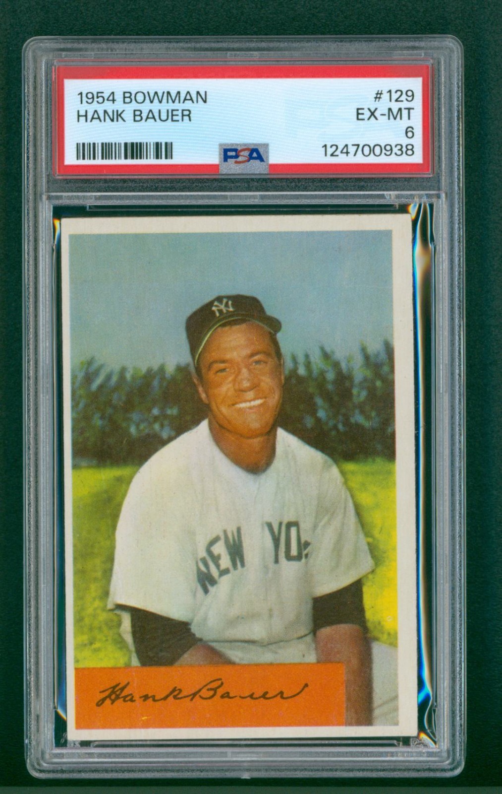 1954 Bowman Baseball Card - #129 Hank Bauer, PSA 6 EXMT