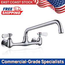 8" Center Wall Mount Faucet with 12" Swivel Spout - Commercial Brass