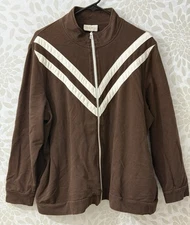 Vintage Studio Works Women’s XL/2X Retro Brown White Chevron Full Zip Sweatshirt