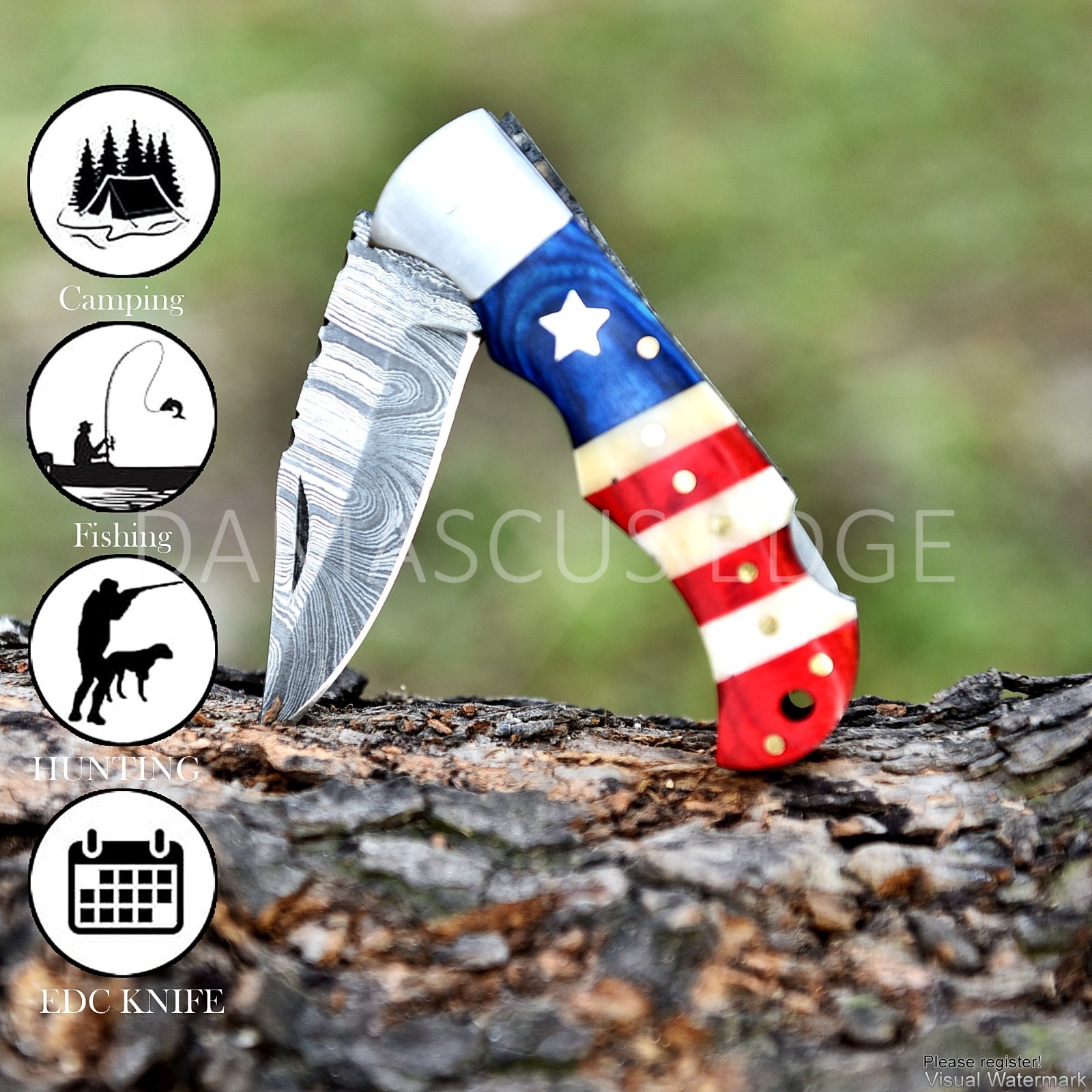 7'' Handmade Damascus Folding Knife &ndash; Pocket EDC Custom Outdoor Sharp Blade Tool