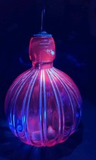 Vintage Selenium PINK Glass Bulbous Striped Barber Beauty Bottle Large 7.5" Tall
