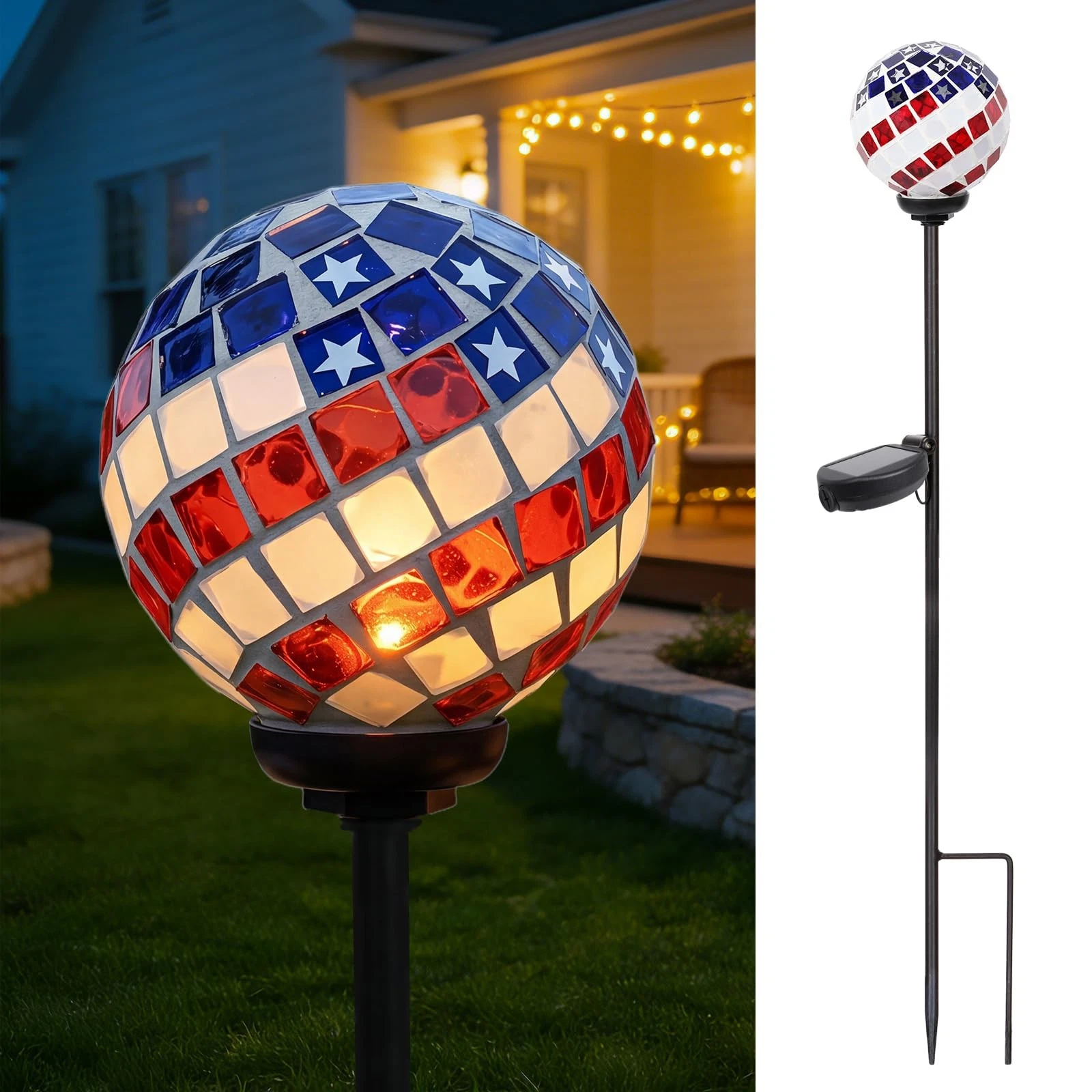Solar Lights Outdoor Decorative - Waterproof Mosaic the Stars and Stripes Sol...