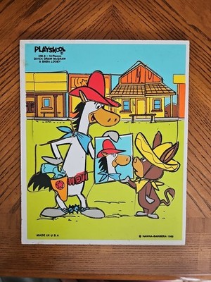 Vintage Hanna-Barbera Quick Draw McGraw & Baba Looey Tray Puzzle Playskool 1980