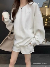 2025 AIo Yoga Casual Sports Set Women Loose Round Neck Hoodies Shorts Two Pieces