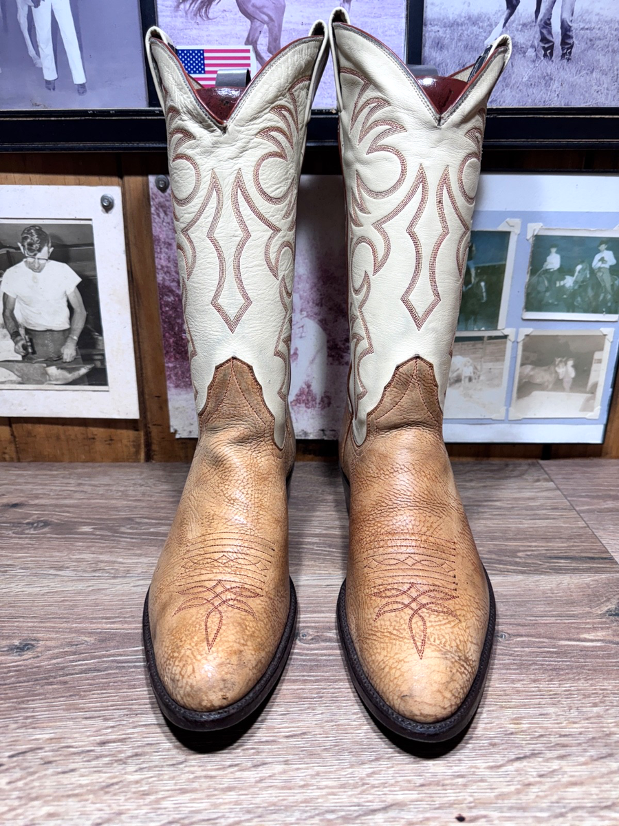 VINTAGE LARRY MAHAN EXOTIC 11D BULL SHOULDER MENS COWBOY BOOTS