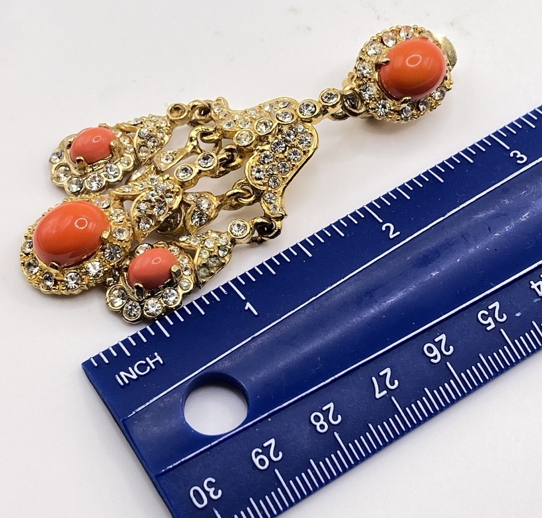 Vtg  KJL Kenneth Jay Lane Faux Coral Drop Dangle … - image 15