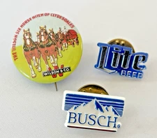 Budweiser Clydesdale Horses, Busch and Miller Lite Pins Beer Collectible Art