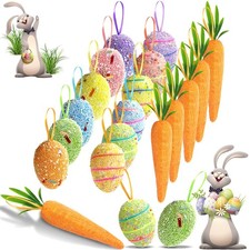 18PCS Easter Egg Ornaments and Carrot Hanging Ornaments Colorful Foam Hanging...