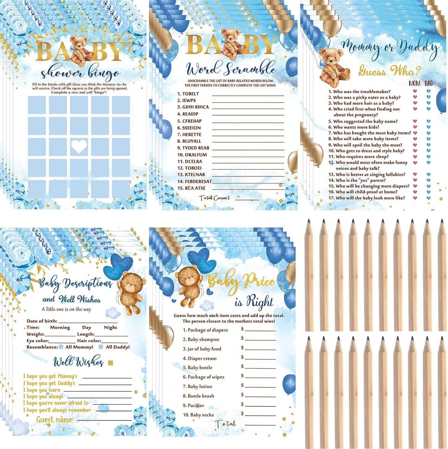 For Girl Or Boy Set 5 Games Bear Cards With 20 Pe