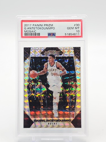 GIANNIS ANTETOKOUNMPO 2017-18 PANINI PRIZM MOSAIC #30 BUCKS PSA 10 Q2682