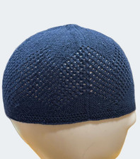 Dark Blue Kufi Hat Tight Crocheted Cotton Muslim prayer ONE SIZE 2 PACK 