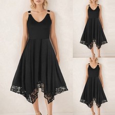 Women's Midi Gothic Dress Tank Lace Sleeveless V-Neck Solid Asymmetrical Dresses