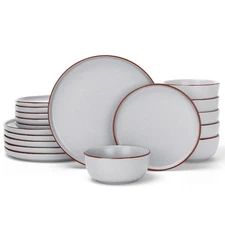Mercury Plates and Bowls Sets, 18 Pieces Stoneware Dinnerware Sets, Dishes Se...