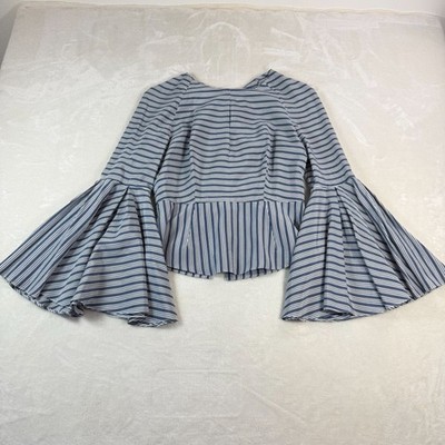 Bergdorf Goodman Milly Luna Blue White Striped Bell Sleeve Top Size 6 Blouse 