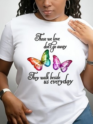 Casual Women'S Round Neck Tee Featuring a Vibrant Butterfly Design 