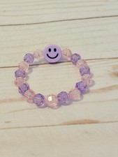 Purple Smiley Face Beaded Bracelet For Girls Kids Handmade Jewelry