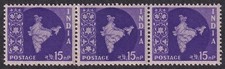 India 1955 Map 15np coil join strip of 3 MNH