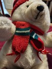 Vintage 1986 17" White Plush K-Mart Bear with red and green hat+scarf — photo 3