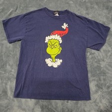 Vintage Dr. Seuss The Grinch Movie Shirt Men's Size Large Navy Blue 2001 VTG