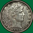1892-O Barber Quarter Choice Almost Uncirculated AU+ Coin, Old Cleaning #38519