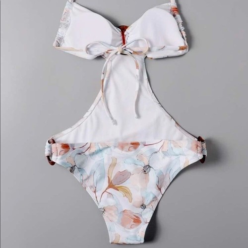 Maillot de bain une pièce boho monokini neuf floral et blanc été maillot de bain natation XL NEUF avec étiquette - Photo 2/7