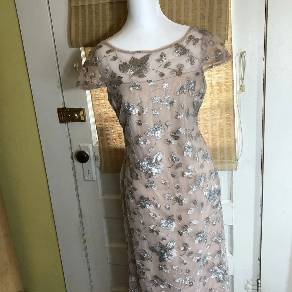CALVIN KLEIN Embroidered Gown Blush Pink Sz 4 Floor Length Dress Cap Sleeve Prom - Image 3 of 4