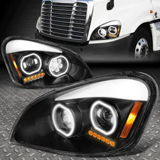 [Full LED DRL SIGNAL]For 08-17 Freightliner Cascadia Projector Headlights Black