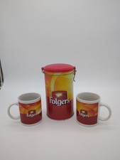 VTG Folgers 3 Pc Set, Metal Canister W/ 2 Coffee Cups, Houston Harvest See Pics.