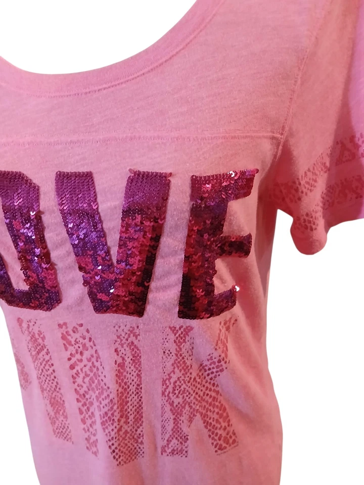 Victoria Secret Love Pink Sequin Bling Womans Tshirt Womans Large Y2k - Image 2 of 4