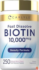 Carlyle Biotin 10000mcg 250 Fast Dissolve Tablets Max Strength