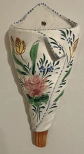 Vintage Ceramic Wall Pocket Sconce Vase Floral Hand Painted In Japan