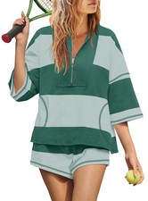 Womens 2 Piece Outfits Summer Striped Lounge Set Piece Matching Workout Sets ...