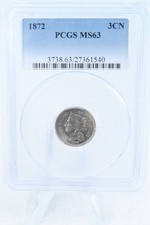 1872-P PCGS MS63 Three (3) Cent Nickel Business Strike 3CN