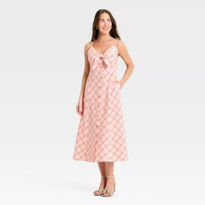 Women's Sleeveless Bow-Front Midi A-Line Dress - A New Day