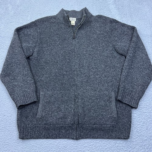 LL Bean Mens Wool Sweater XLT Tall Gray Heather Full Zip Cardigan 100